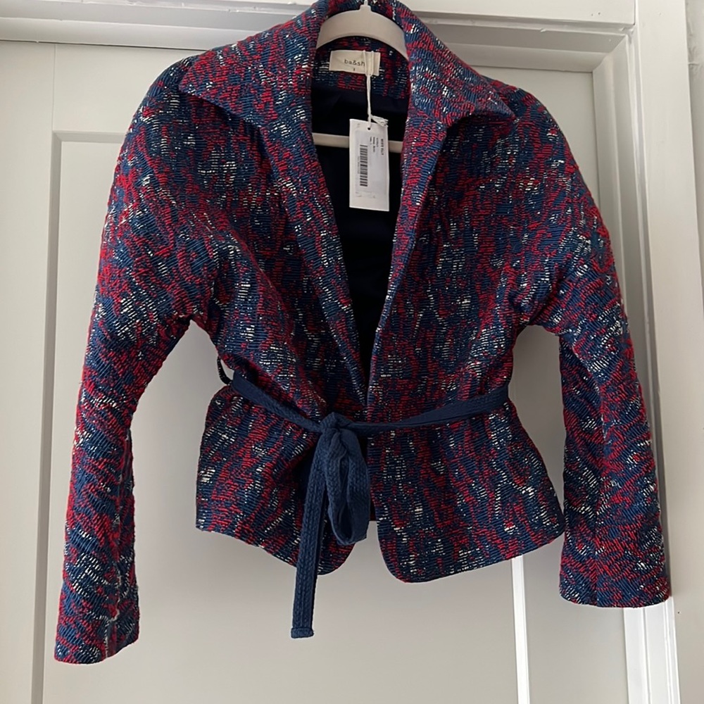 Ba&sh Elly Jacket Belted Blue Ikat Print Blue & Red Size 1/ Small